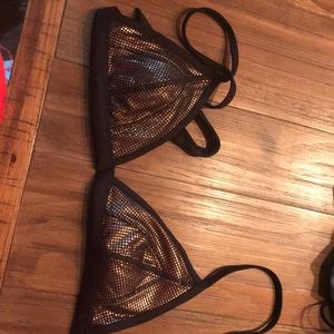 gold print bikini triangle tie top